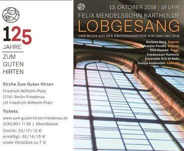 Lobgesang Konzertplakat mit Kirchenfenster.